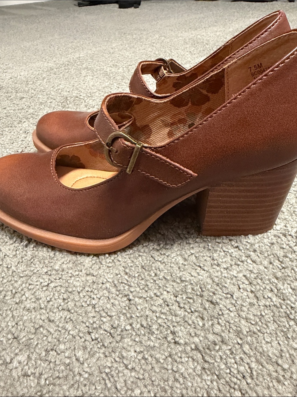 b.o.c. Brown Mary Jane Leather Heels with Buckle Strap - Picture 2 of 3